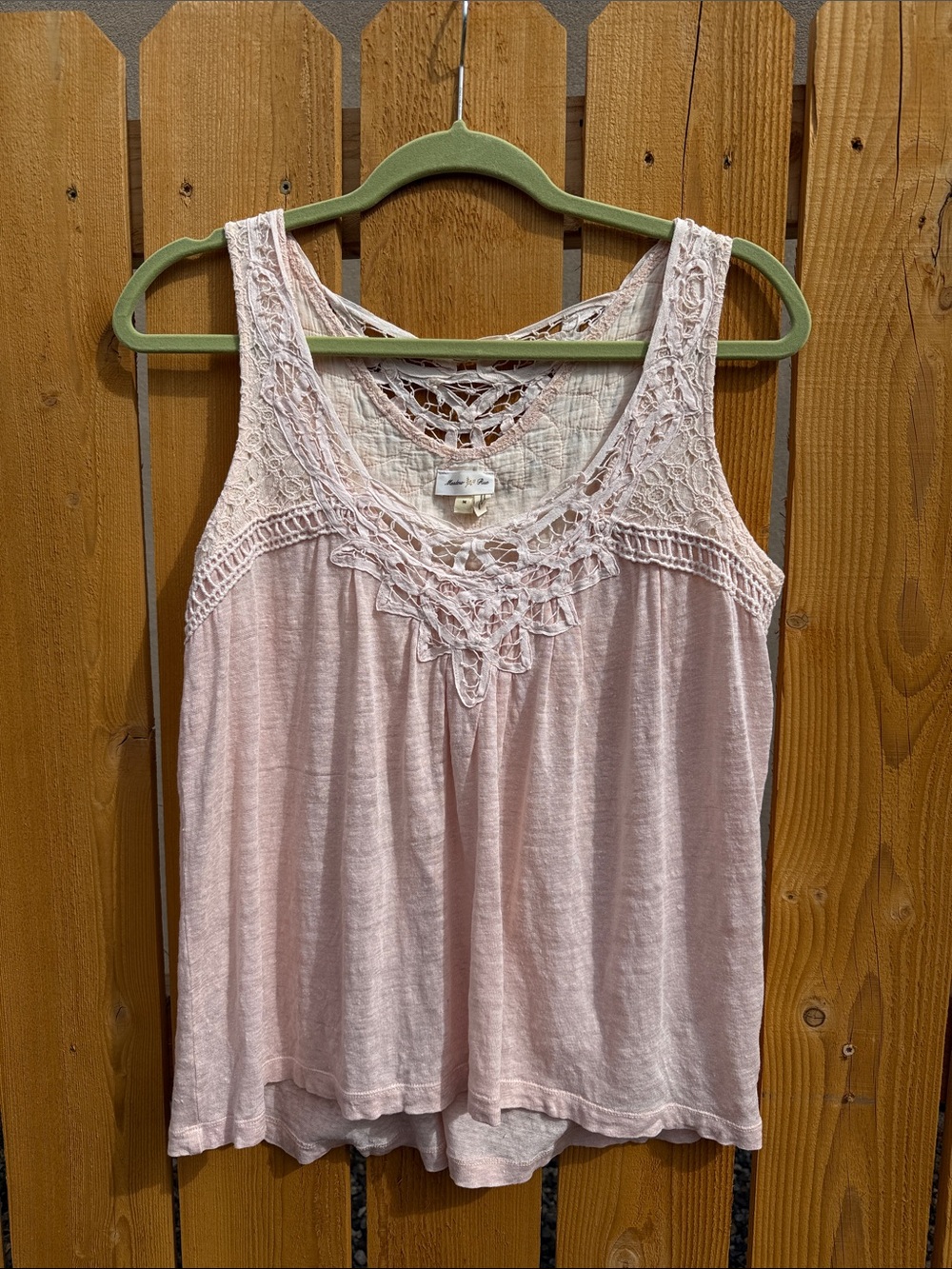 Anthropologie Light Pink Crochet-Trim Tank